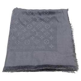 Louis Vuitton-scarf louis vuitton m71376 MONOGRAM SHAWL IN SHAWL GRAY SILK AND WOOL-Grey