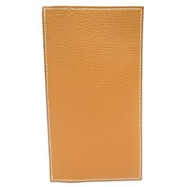 Hermès-NEW LONG WALLET HERMES LEATHER MYSORE GOAT CARD HOLDER GOLD WALLET-Beige