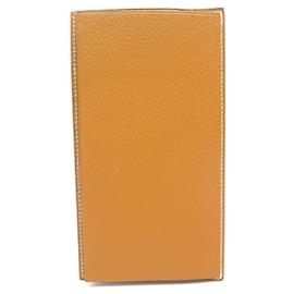 Hermès-NEW LONG WALLET HERMES LEATHER MYSORE GOAT CARD HOLDER GOLD WALLET-Beige