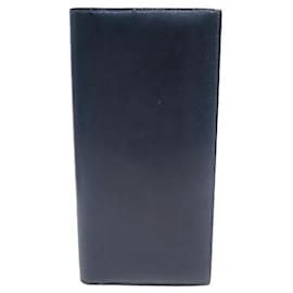 Hermès-HERMES LONG WALLET NAVY BLUE LEATHER CARD HOLDER BLUE LEATHER WALLET-Navy blue