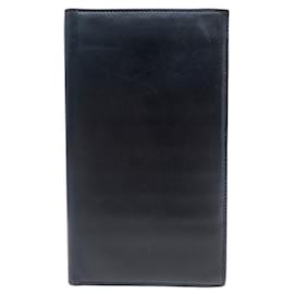 Hermès-LONG WALLET HERMES BLACK LEATHER BOX CARD HOLDER BLACK LEATHER WALLET-Black
