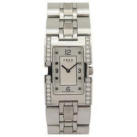 LINHA DE RELÓGIO FRED 36 R12-101 29 x 20 RELÓGIO DE QUARTZO MULHER EM AÇO E DIAMANTES MM Prata