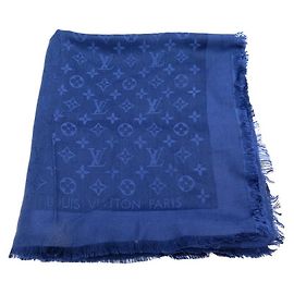 cachecol louis vuitton m72412 XALE AZUL DE SEDA E LÃ MONOGRAMA XALE Azul