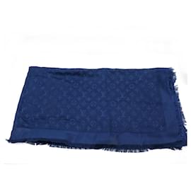 Louis Vuitton-scarf louis vuitton m72412 SHAWL BLUE SILK AND WOOL MONOGRAM SHAWL-Blue
