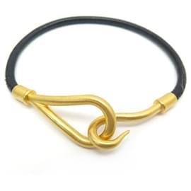 Hermès-NEW HERMES JUMBO BRACELET 18CM IN BLACK LEATHER WITH GOLD PVD FINISH NEW LEATHER-Black