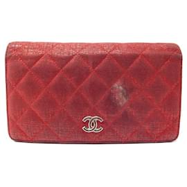 Chanel-CHANEL LOGO CC RED CANVAS WALLET PURSE CARDS CANVAS WALLET-Red