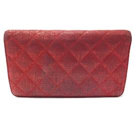 Chanel-CHANEL LOGO CC RED CANVAS WALLET PURSE CARDS CANVAS WALLET-Red