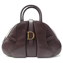 Christian Dior-CHRISTIAN DIOR lined SADDLE BOWLER HAND BAG BROWN GRAIN LEATHER HAND BAG-Brown