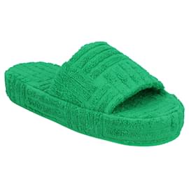 Bottega Veneta-Bottega Veneta Claquettes Resort Sponge en coton vert pour femme-Vert