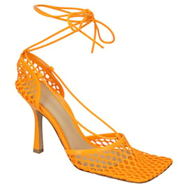 Bottega Veneta-Bottega Veneta Mujer Zapatos de salón de malla y piel naranja elástico-Naranja