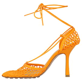 Bottega Veneta-Bottega Veneta Escarpins en maille et cuir stretch orange pour femmes-Orange