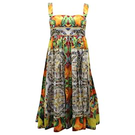 Dolce & Gabbana-Dolce & Gabbana Printed Pleated Midi Dress in Multicolor Polyester-Other