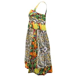 Dolce & Gabbana-Dolce & Gabbana Printed Pleated Midi Dress in Multicolor Polyester-Other