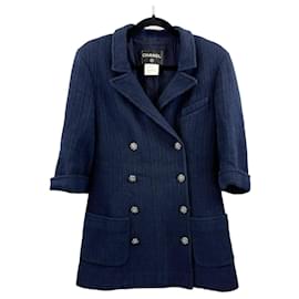 Chanel-Chanel - lined Breasted Sweater Blazer - Navy Blue-Blue,Navy blue