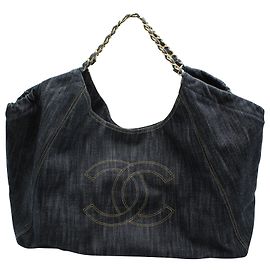 Bolsa Chanel Coco Cabas em Denim Azul Azul