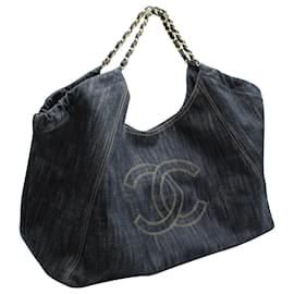 Chanel-Chanel Coco Cabas Einkaufstasche aus blauem Denim-Blau