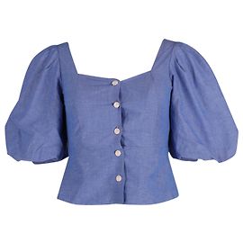 Top fruncido con mangas abullonadas Sandro Mayan de algodón azul Azul
