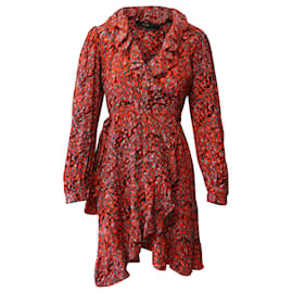 Maje-Maje Rosetto Leopard Wrap Dress in Red Viscose-Red