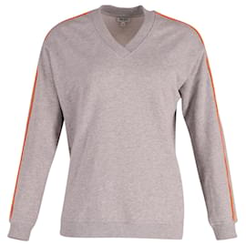 Kenzo-Kenzo Logo V-neck Sweater with Neon Orange Piping in Grey Cotton-Grey