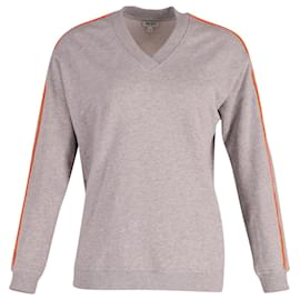 Kenzo-Maglia Kenzo Logo Scollo V con Piping Arancio Neon in Cotone Grigio-Grigio