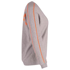 Kenzo-Kenzo Logo V-neck Sweater with Neon Orange Piping in Grey Cotton-Grey