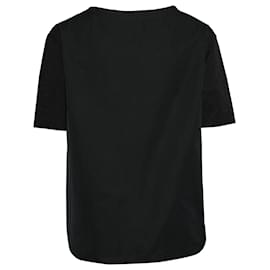 Lanvin-Lanvin Strukturiertes Kurzarm-T-Shirt mit Rundhalsausschnitt aus marineblauem Polyester-Marineblau