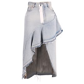 Off White Saia assimétrica com babados off-white com zíper branco em jeans de algodão azul Azul