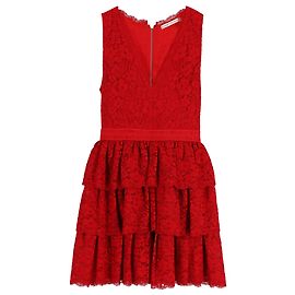 Alice + Olivia Mini vestido de renda com decote em V em Nylon Vermelho Vermelho