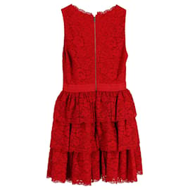 Alice + Olivia-Alice + Olivia Mini vestido de renda com decote em V em Nylon Vermelho-Vermelho