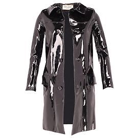 Saint Laurent Straight Long Coat in Black Patent Leather  Black