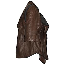 Marni-Marni Two-Tone Oversized Lapel Quilted Jacket in Brown Sheepskin Leather-Brown