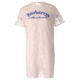 Burberry-Abito chemisier Burberry in pizzo in cotone bianco sporco-Bianco
