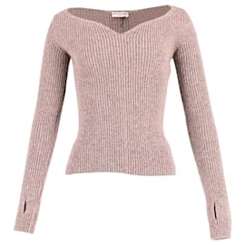 Balenciaga-Balenciaga blusa decote coração tricotada em lã bege-Marrom,Bege
