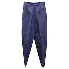Alexander Mcqueen-Alexander McQueen Pleated Crepe Tapered Pants in Navy Blue Wool-Blue,Navy blue