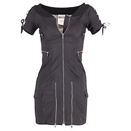 Moschino-Moschino Zip Up Mini Dress in Black Viscose -Black