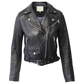 Maje-Maje Biker Style Jacket in Black Leather-Black