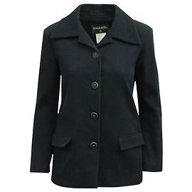 Chanel 2015 Buttoned Blazer in Navy Blue Wool Blue Navy blue