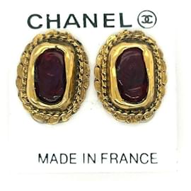 Chanel-Chanel - vintage 70s Gripoix Clip On - Gold Tone and Deep Orange Red - Earrings-Golden
