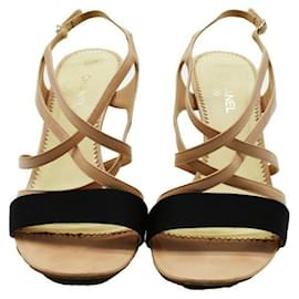 Chanel-Chanel - Strappy Sandal Open Toe Heels - Satin Beige Black - CC Logo-Pink