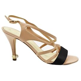 Chanel-Chanel - Strappy Sandal Open Toe Heels - Satin Beige Black - CC Logo-Pink