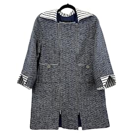 Chanel-CHANEL - Spring 2017 Fantasy Tweed Coat - Navy & White-Blue,Navy blue