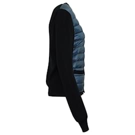 Moncler-Moncler Knit Sleeve Quilted Down Panel Cardigan Jacket in Navy Polyamide-Azul,Azul marino