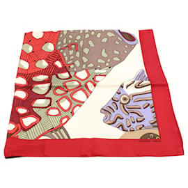 Hermès-Hermes Grands Fonds Printed Scarf in Red and White Silk-Red