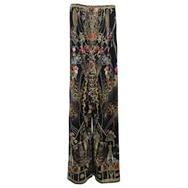 Camilla-Pantalones de pernera ancha con estampado floral y leopardo Camilla en seda multicolor-Otro