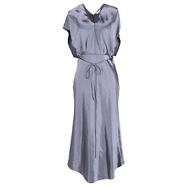 Vince Flutter Sleeve Midi Dress in Metallic Navy Blue Satin Navy blue