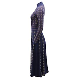 Temperley London-Temperley London Robe mi-longue en intarsia métallisé Night Cutout en laine bleu marine-Bleu Marine