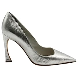 Dior-Christian Dior Metallic Heels in Silver Leather-Silvery,Metallic