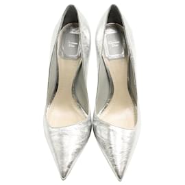 Dior-Christian Dior Metallic Heels in Silver Leather-Silvery,Metallic