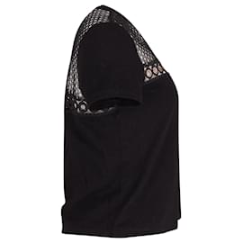 Maje-Maje Eyelet and Lace Insert Top in Black Cotton-Black