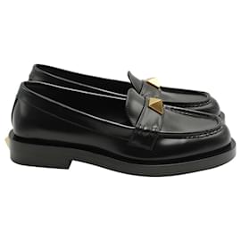 Valentino-Valentino Roman Stud Loafers in Black Leather-Black